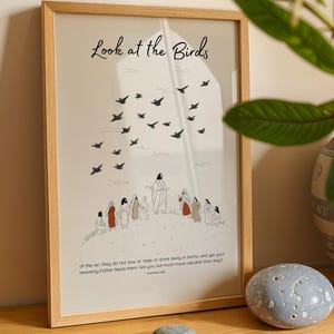 Look at the Birds of the Air Minimalist Sketch Verse Matthew 6 26 Consider the Lilies Elegant Bible Print Jesus Words Wall Art