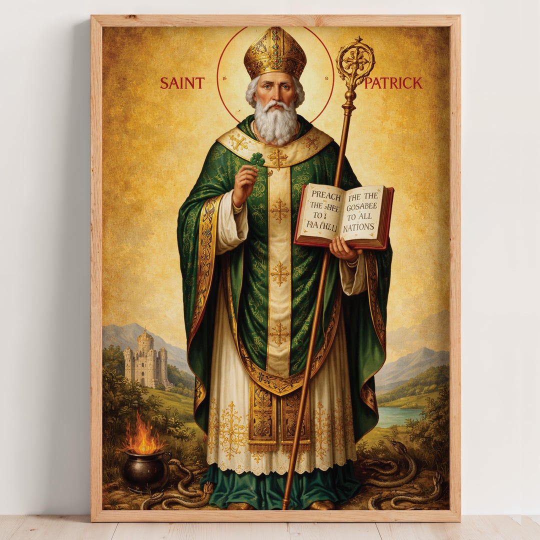 Saint Patrick Robe Saint Patrick in Bishop Robes, Traditional Attire Depiction, Holding a ...