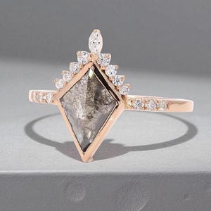Kite Cut Salt and Pepper Diamond Ring 1.21 Ct | Gorgeous 14K Solid Rose Gold Wedding Ring, Unique Vintage Engagement Ring Gift for Her