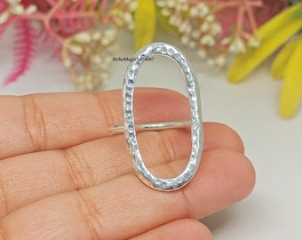 Hammered Oval Silver Ring, Minimalist Oval Statement Rings, Handmade Boho Jewelry