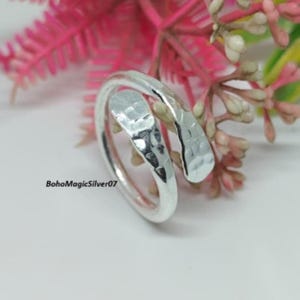 Hammered Sterling Silver Wrap Ring: Adjustable Boho Statement Jewelry