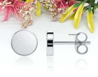 925 Sterling Silver Disc Earrings Minimalist Silver Round Stud Earring for Women
