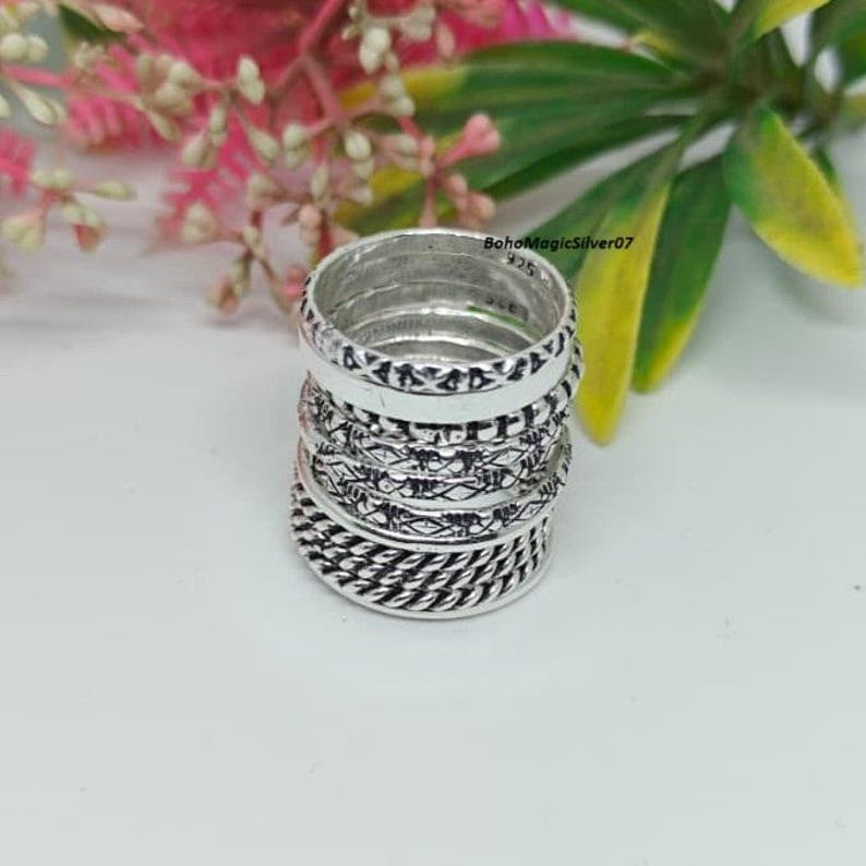925 Silver Stackable Ring Set of 11 | Rings Stacks | Band Rings | Gift ...