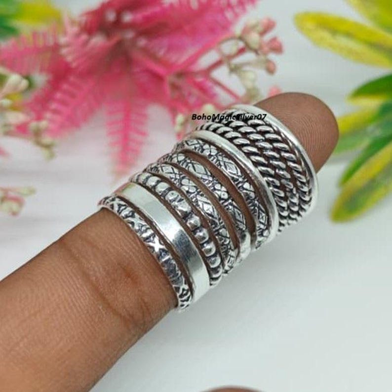 925 Silver Stackable Ring Set of 11 | Rings Stacks | Band Rings | Gift ...
