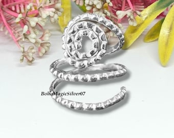 Handmade Sterling Silver Spiral Ring - Adjustable Oxidized Swirl