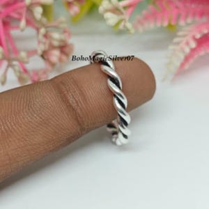 Sterling Silver Twisted Rope Ring: Boho Stacking Band, Handmade Jewelry