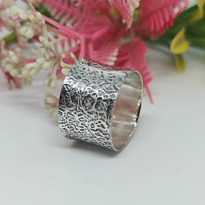 Textured Sterling Silver Wide Band Ring: Boho Thumb Ring, Handmade Vintage Style