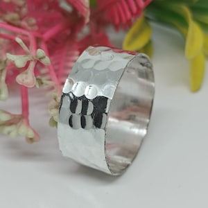 Handmade Hammered Sterling Silver Wide Band Ring, Textured Statement Ring for Women & Men, Boho Minimalist Thumb Ring Jewelry