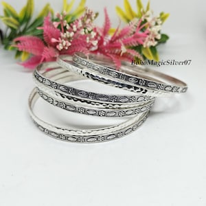 Handmade Hammered Sterling Silver Bangle Set: Minimalist Stacking Bracelets
