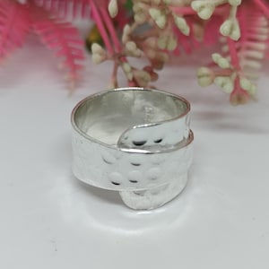 925 Sterling Silver Wrap Ring, Adjustable Textured Band Ring for Women, Handmade Statement Thumb Ring, Boho Hammered Wide Band Jewelry