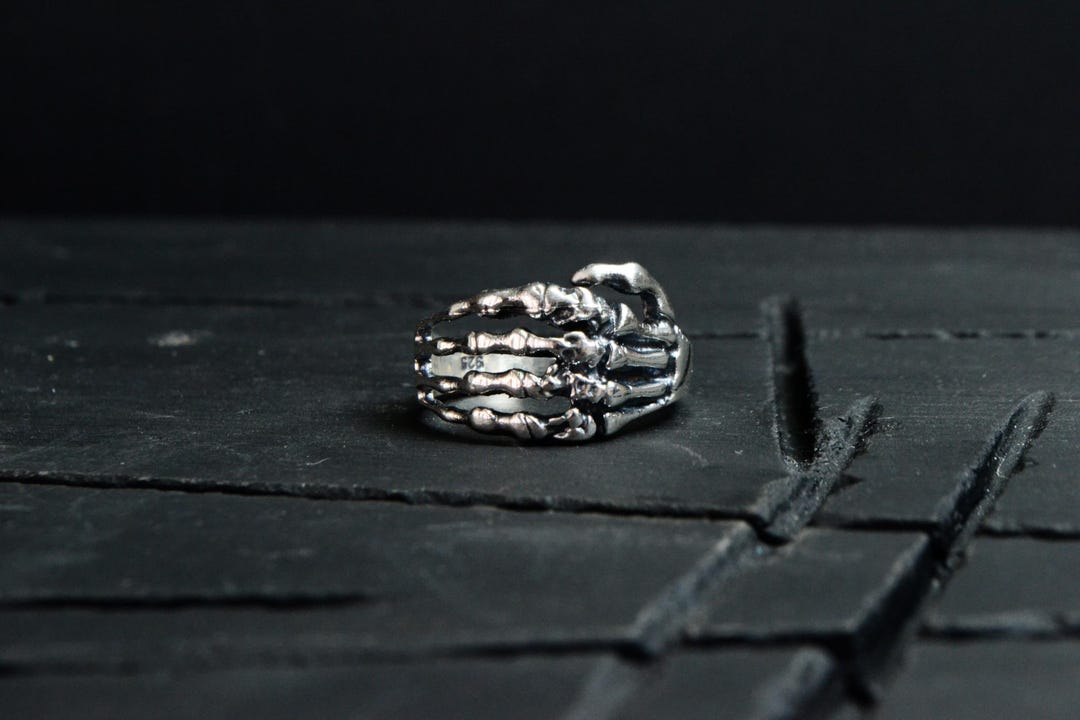 Skeleton Bone Ring, 925 Silver Skeleton Hand Skull Ring, Goth Occult ...