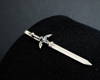 Alfiler de corbata con la espada maestra de Zelda, accesorio para traje, gemelos de plata 925, estilo geek nerd de Zelda
