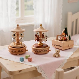 Personalized Wooden Musical Box,Custom wooden music box,Train&Ballerina Carousel,Music Box,Keepsake with Custom Name,Birthday Gift for Kids