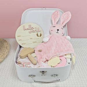 Personalized Pink Baby Hamper,Baby Girl Gift,Boy Gift,Newborn Gift Box,Baby Blanket Set,Baby Shower Gift,Comfort doll,Birth Card,Gift Box