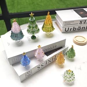 Handmade Stained Glass Miniature Christmas Tree,Luminous Glass Christmas Tree,Christmas Ornaments Glass Tree Decoration,Christmas Gifts