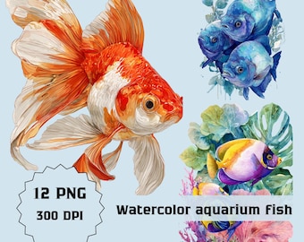 Watercolor Fish Clipart Set: Tropical Aquarium PNG Illustrations (Digital Download