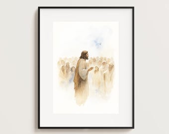 Jesus Sermon on the Mount – Clean Watercolor Style Christian Wall Art, Sermon of Jesus Print, Spiritual A3 Printable, Bible Story Decor