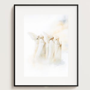 Angels in Heaven – Watercolor Christian Wall Art, Heavenly Angel Print, Digital Download, Minimalist Bible Art, Spiritual Aesthetic Decor
