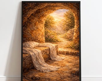The Tomb is Empty – Watercolor Christian Wall Art, Resurrection Sunday Decor, Easter Printable, Empty Tomb Painting, He is Risen Digital Art
