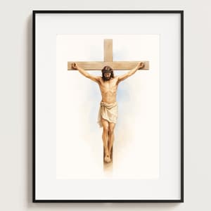 Jesus on the Cross – The Crucifixion Scene | Watercolor Christian Wall Art. The Cross of Christ | Biblical Judaea Painting, Digital Download
