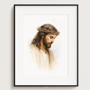 Jesus Crown of Thorns – Watercolor Christian Wall Art Print, Aesthetic Bible Scene of Christ’s Passion, Easter Decor, Crucifixion Painting