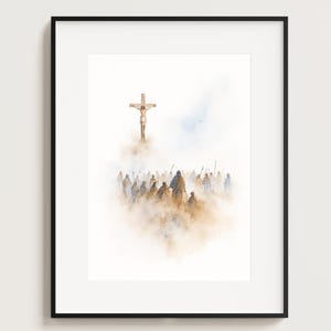 Jesus on the Cross – The Crucifixion Scene | Watercolor Christian Wall Art. The Cross of Christ | Biblical Judaea Painting, Digital Download