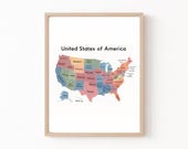 USA Map Poster: Colorful Educational Print for Kids | States Wall Art for Classroom & Kids Room (Digital Download)