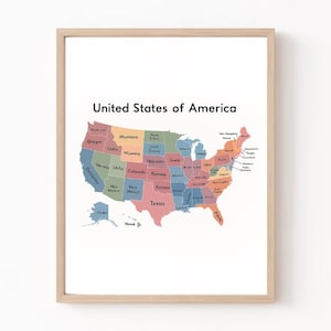 United States of America Map | Educational ,USA States Poster | Colorful Printable Wall Art for Classroom & Kids Room. Montessori Playroom
