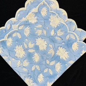 Indigo Blue and White Geometric Block Print Cloth Napkins, Floral Cotton Dinning Table Daily Use Napkins, Farmhouse Event Home Party Napkins