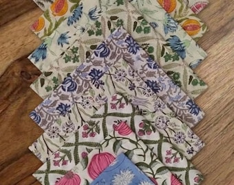 Juego de servilletas surtidas, servilletas estampadas a mano con bloques, servilletas de mesa de algodón para combinar, hechas a mano en India, servilletas con estampados coordinados