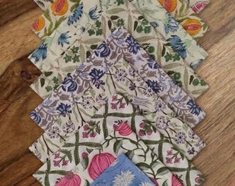 Assorted Cloth Napkins 100 Pcs Hand Block Floral Printed Mix and Match Napkins, Cotton Napkins Cocktail Party Kitchen Dining Table Napkins