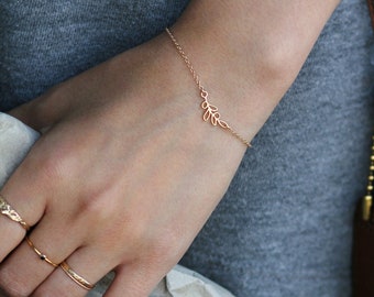 Dainty Olive Branch Bracelet: 14k Gold Filled chain Gold Vermeil charm - Affirmation Jewelry