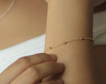 Minimalist Three Bead Bracelet: 14k Gold Filled with Rose-Colored Metal Beads - Affirmation Jewelry