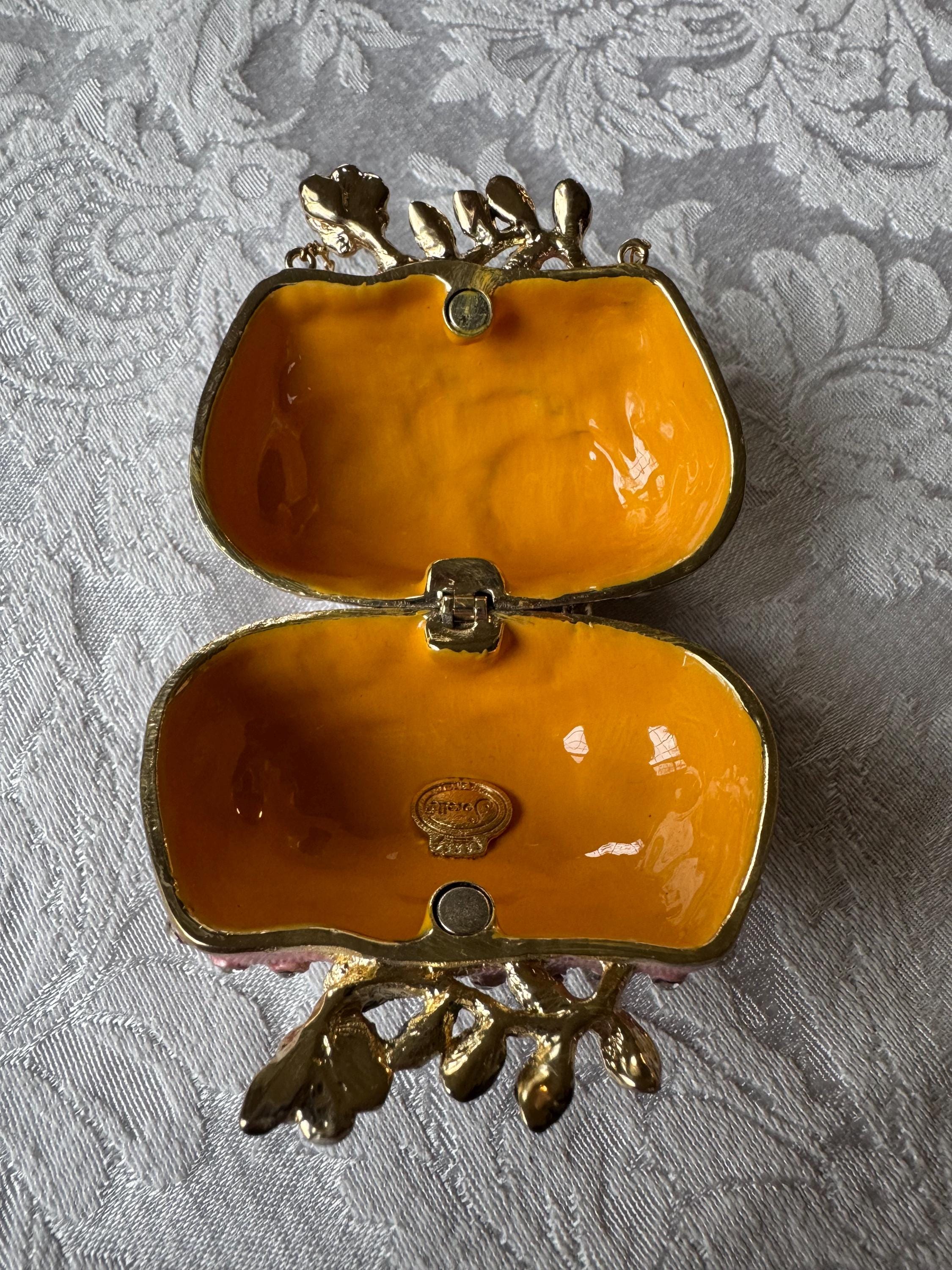 Vintage Sorelle Floral Enamel Trinket Coin or Pill Box • Jeweled