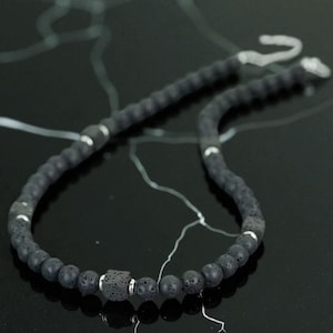 Matte Black Onyx and Lava Cube Beaded Necklace for Men Natural Gemstone Jewelry Boho Style Energy Protection Gift Idea for Him