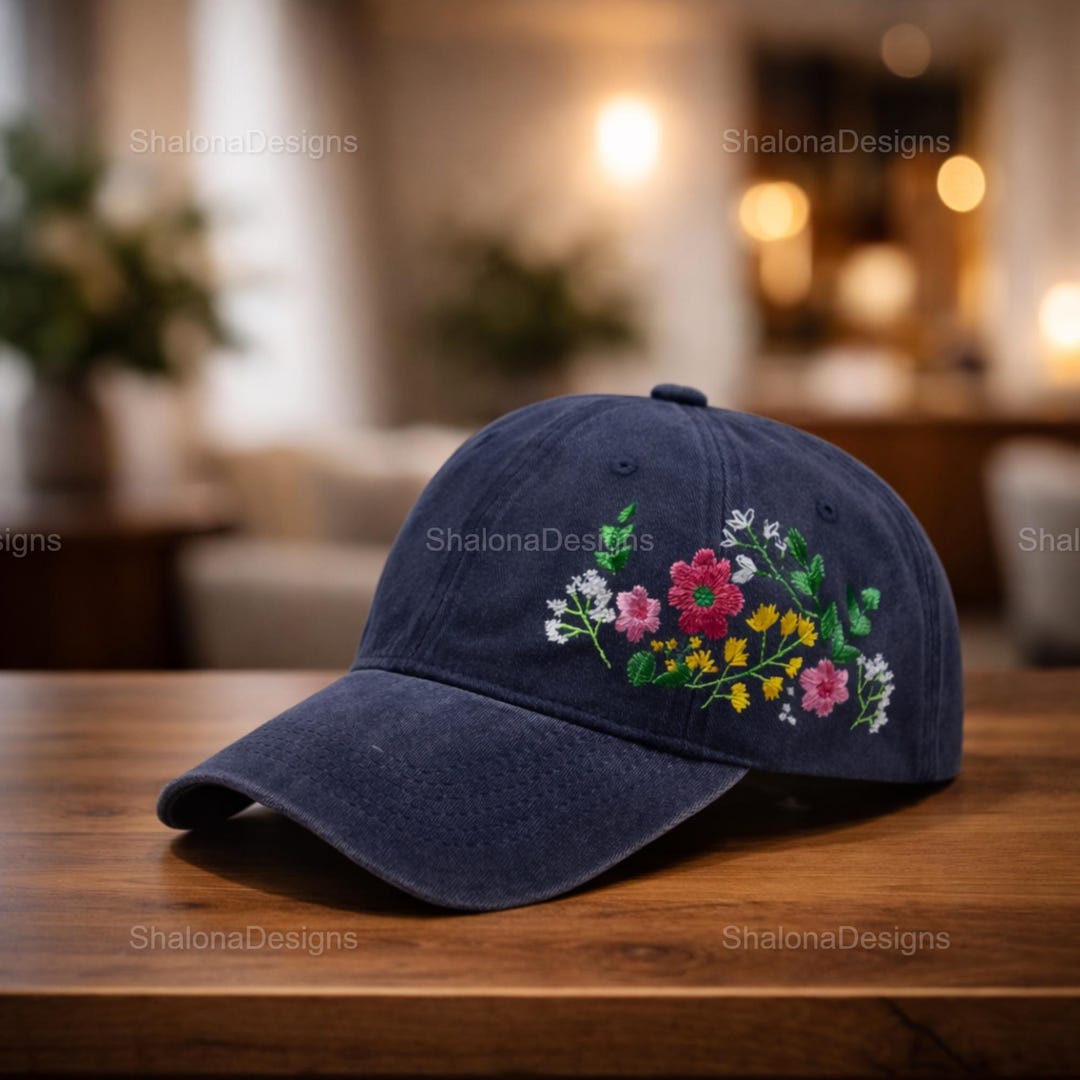 Hand Embroidered Daisy Hat | Floral Washed Cotton Cap | Vintage Denim ...