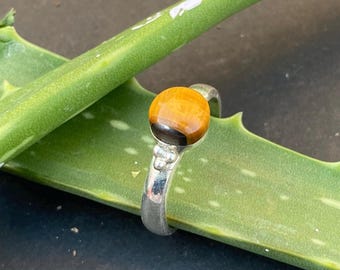 Handmade Tiger's Eye Sterling Silver Ring • Adjustable Band