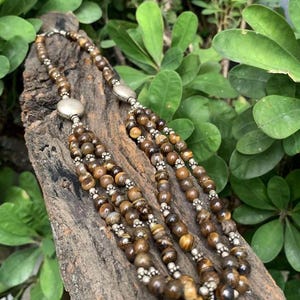 Tiger Eye Beads Necklace • Handmade Gemstone Jewelry • Natural Brown Stone • 925 Silver Clasp • Protection Necklace • Gift for Him/Her