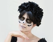 Black Day of the Dead Headpiece, Black Rose Flower Crown, Mexican Floral Crown, Dia de los Muertos Costume, Sugar Skull Headpiece, Goth Rose