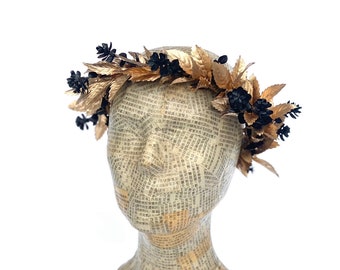 Black and Gold Leaf Crown, Circlet, Greek Headpiece, Roman Leaf Laurel, Festival Headpiece, Toga Costume, LARP, Gold Leaf Head Wreath, Pride