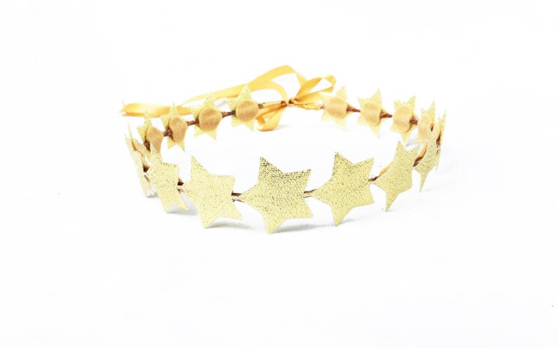 Gold Star Headband, Star Crown, Metallic Gold Star Headpiece, Silver Star Headpiece, Birthday Crown, Costume, LARP, Fourth of July, July 4th image 1
