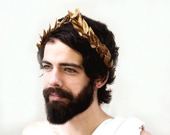 Men's Gold Leaf Headband, Greek Headpiece, Gold Leaf Laurel, Gold Leaf Crown, Toga Costume, Greek God, Greek Gold Leaf Headband, Man Crown