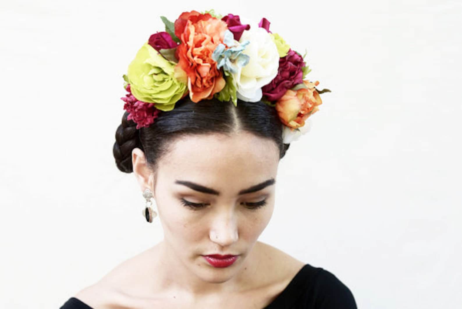 Frida Flower Crown, Day of the Dead Headpiece, Kahlo, Mexican Flower Crown,...