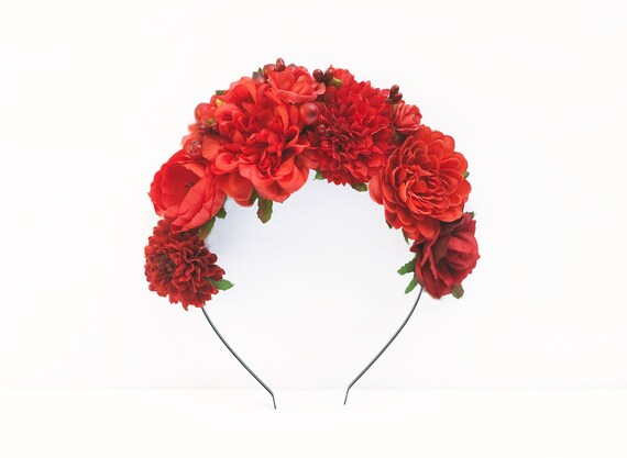 Couronne De Fleur Rouge De Noel Bandeau De Fleur De Boho Tête De Fleur De Frida Kahlo Fiesta Couronne Florale Mexicaine Espagnol Jour Des Morts