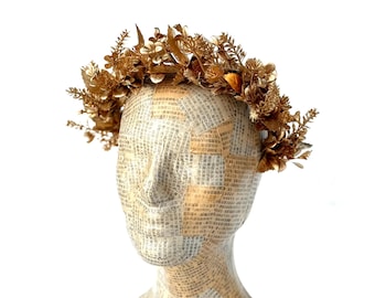 Diadema de pan de oro, laurel dorado, dios griego, diosa, tocado romano, toga, corona de Deméter, trigo, corona floral, novia, novio