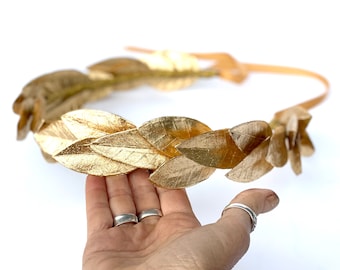 Gold Leaf Crown, Bay Leaf Hair Laurel, Headband, Greek Wedding, Groom, Apollo, Toga Costume, Roman God, Greek Goddess, Leaf Garland, LARP