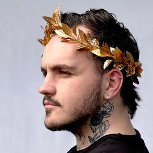 Gold Leaf Crown, Greek Wedding, Groom, Gold Leaf Laurel, Graduation Gift for Him, Prom Hair, Roman, Toga Costume, LARP, Cosplay, Pride image 1