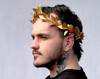 Couronne de feuille d'or, mariage grec, marié, feuille de laurier d'or, cadeau de remise des diplômes pour lui, cheveux de bal de promo, romain, costume de toge, GN, cosplay, fierté