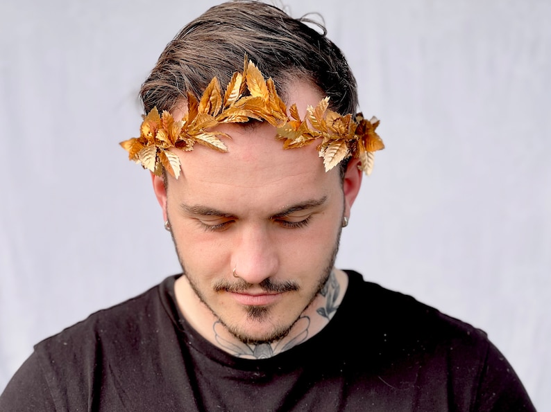 Gold Leaf Crown, Greek Wedding, Groom, Gold Leaf Laurel, Graduation Gift for Him, Prom Hair, Roman, Toga Costume, LARP, Cosplay, Pride image 9