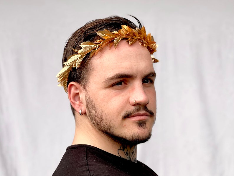 Gold Leaf Crown, Greek Wedding, Groom, Gold Leaf Laurel, Graduation Gift for Him, Prom Hair, Roman, Toga Costume, LARP, Cosplay, Pride image 10